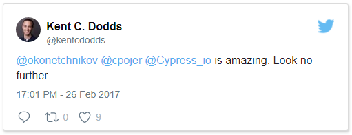 Kent Dodds tweet about Cypress